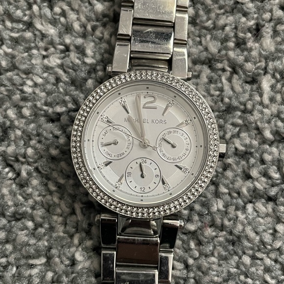Michael Kors Mini Parker Stainless Steel Multifunction Watch With Diamonds - Picture 1 of 2